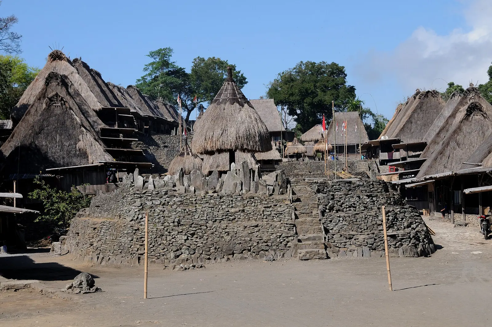 Traditional houses and stone monuments in Bena village